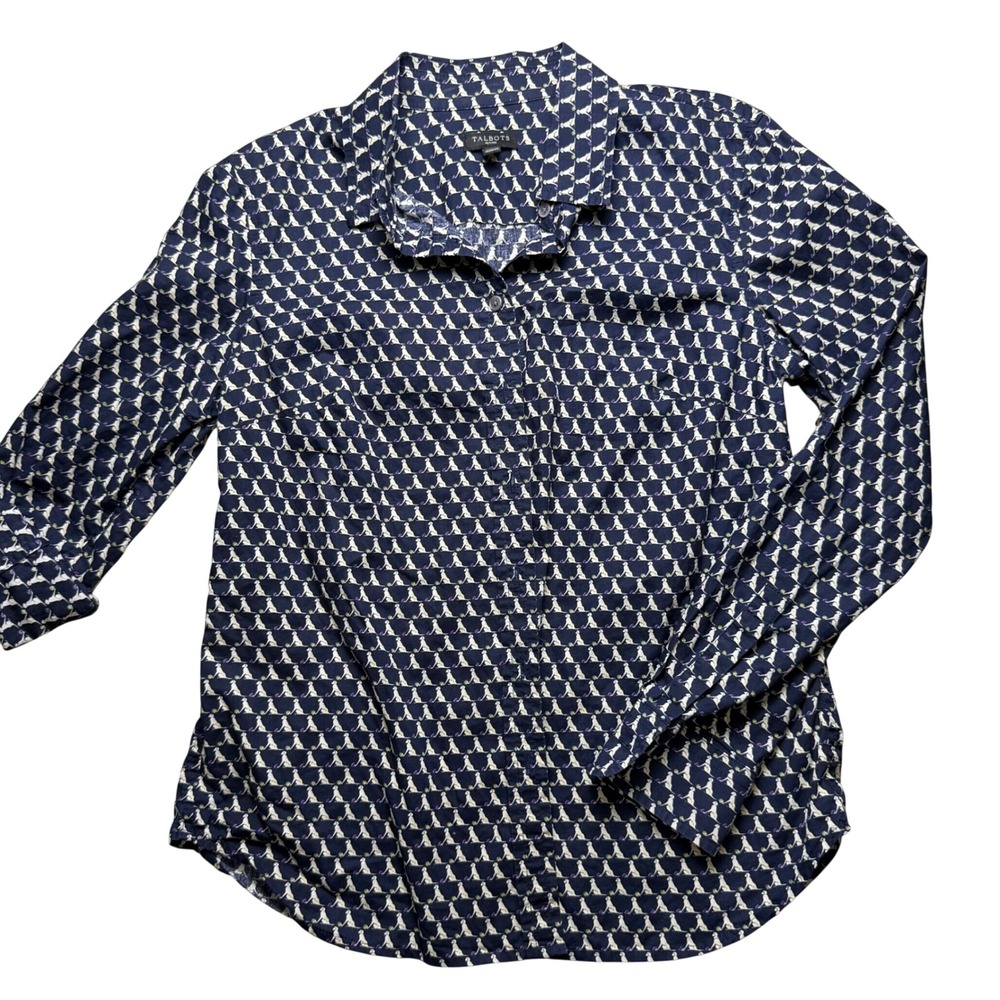 Talbots Dog print Button Down cotton Shirt Women 4P yellow lab preppy coastal - Picture 2 of 7